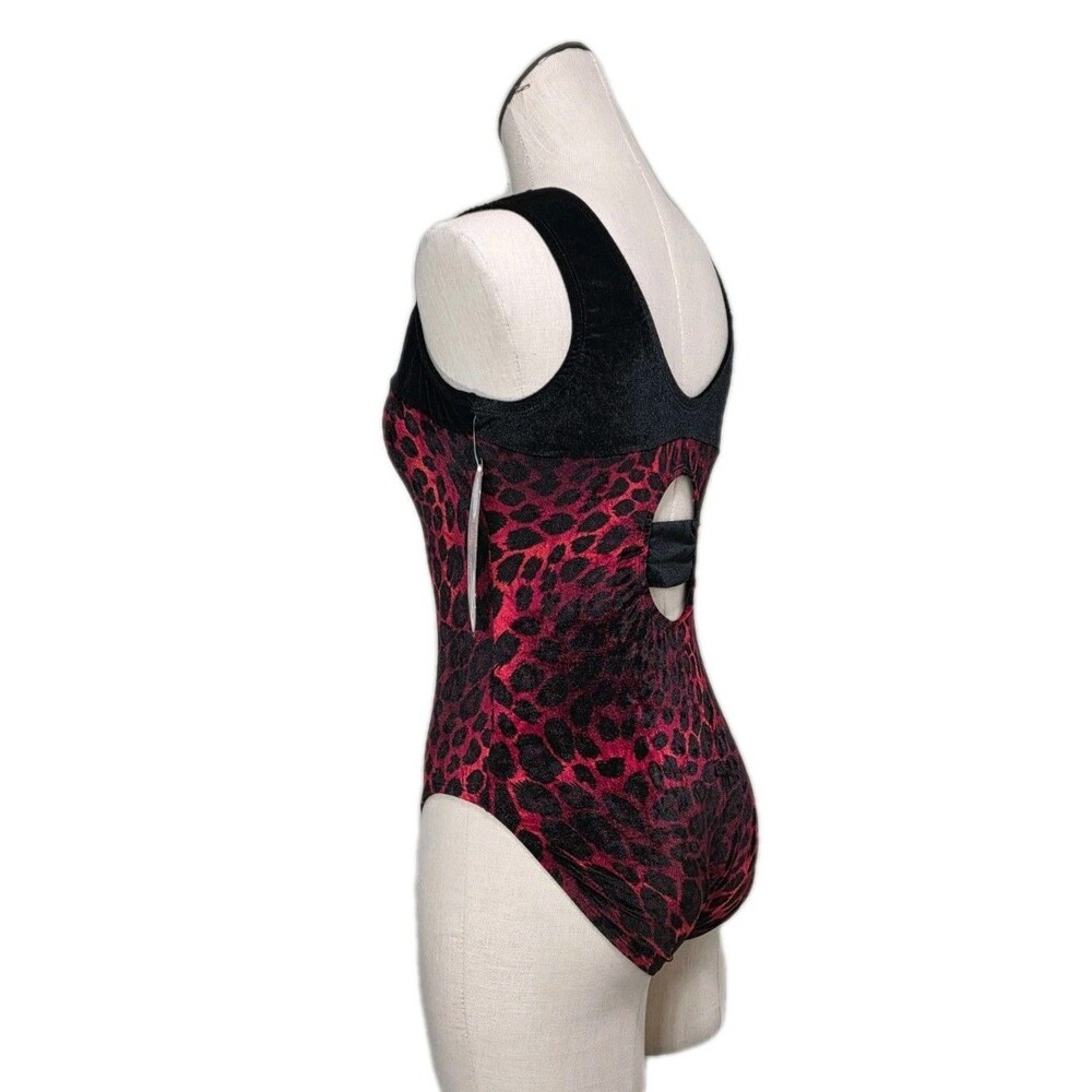 Satara VTG Leopard Print Split Keyhole Velvet Dance Leotard Bodysuit AL Adult L - Picture 7 of 16